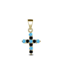 atjewels 14K Yellow Gold on 925 Sterling Aquamarine and Black CZ Cross Pendant MOTHER'S DAY SPECIAL OFFER - atjewels.in