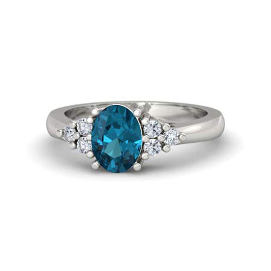 atjewels .925 Sterling Silver Oval Shape Blue Topaz Engagement/Wedding Ring Variation For Women's & Girl's - atjewels.in