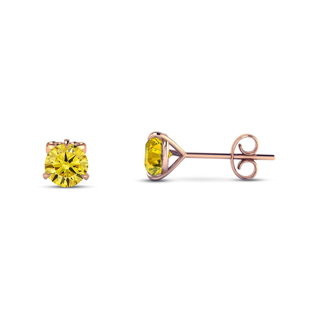 atjewels Beautiful 18K Rose Gold Over .925 Sterling Silver Round Cut Yellow Sapphire Wedding Stud Earrings MOTHER'S DAY SPECIAL OFFER - atjewels.in