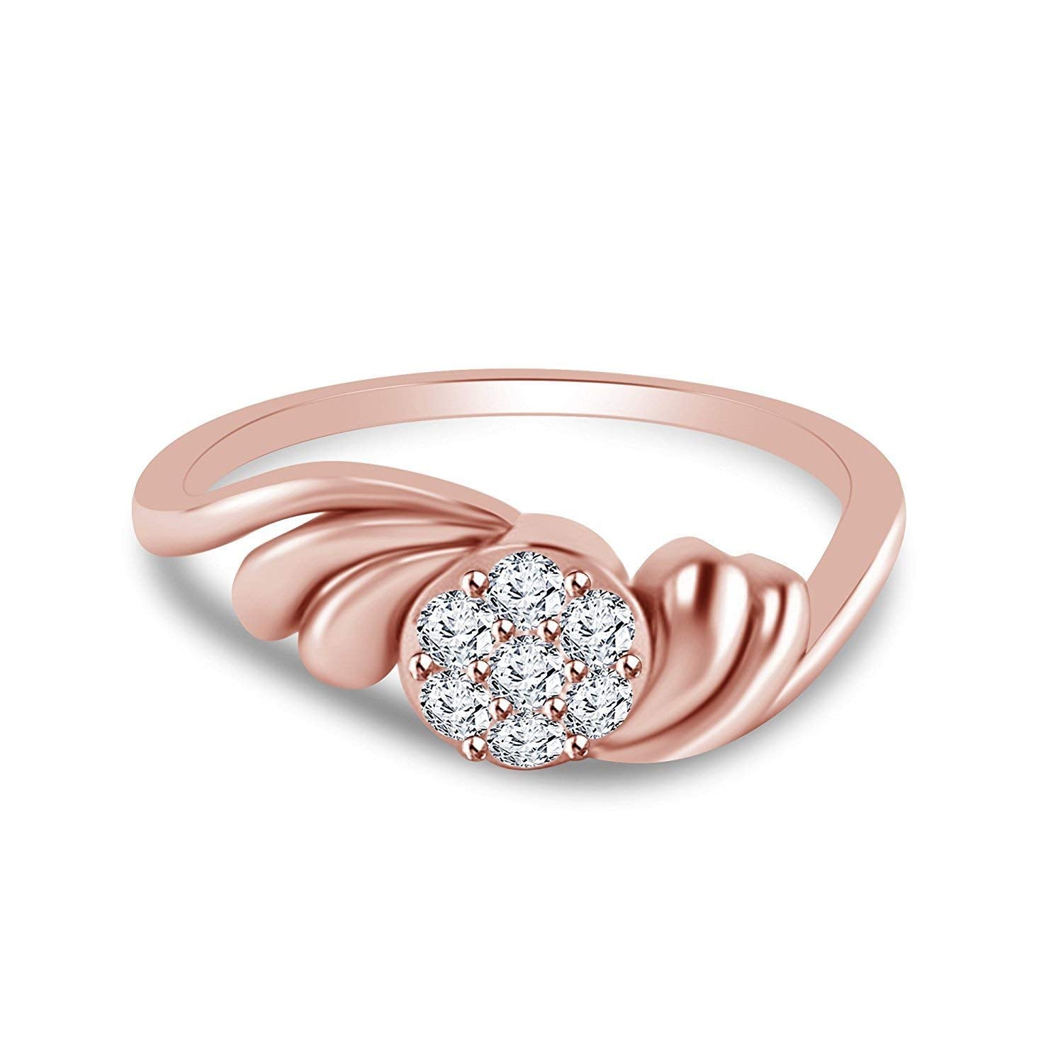 atjewels Round Cut White CZ 14k Rose Gold Over .925 Sterling Silver Bypass Ring For Women's and Girl's - atjewels.in