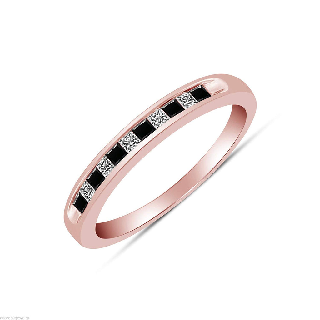 atjewels Special Christmas 14K Rose Gold Over 925 Sterling Silver Princess Black and White CZ Wedding Band Ring MOTHER'S DAY SPECIAL OFFER - atjewels.in