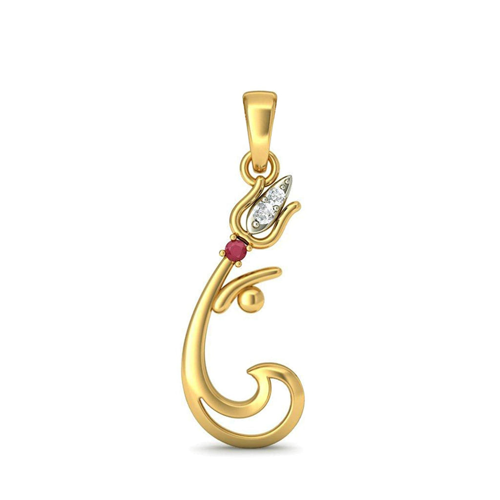 atjewels Ganpati Bappa Special 14k Gold on Silver Red Ruby & White CZ Ganapati Pendant MOTHER'S DAY SPECIAL OFFER - atjewels.in