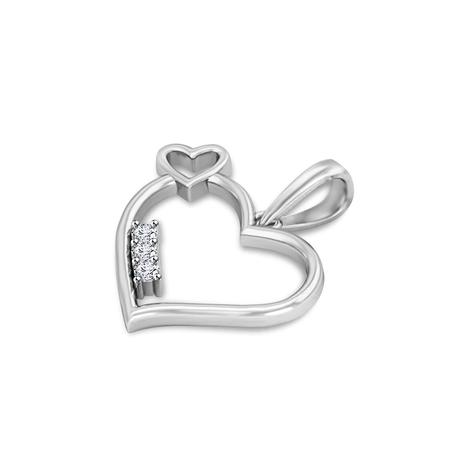 atjewels 18K White Gold Plated On 925 Sterling White CZ Heart Pendant Without Chain MOTHER'S DAY SPECIAL OFFER - atjewels.in