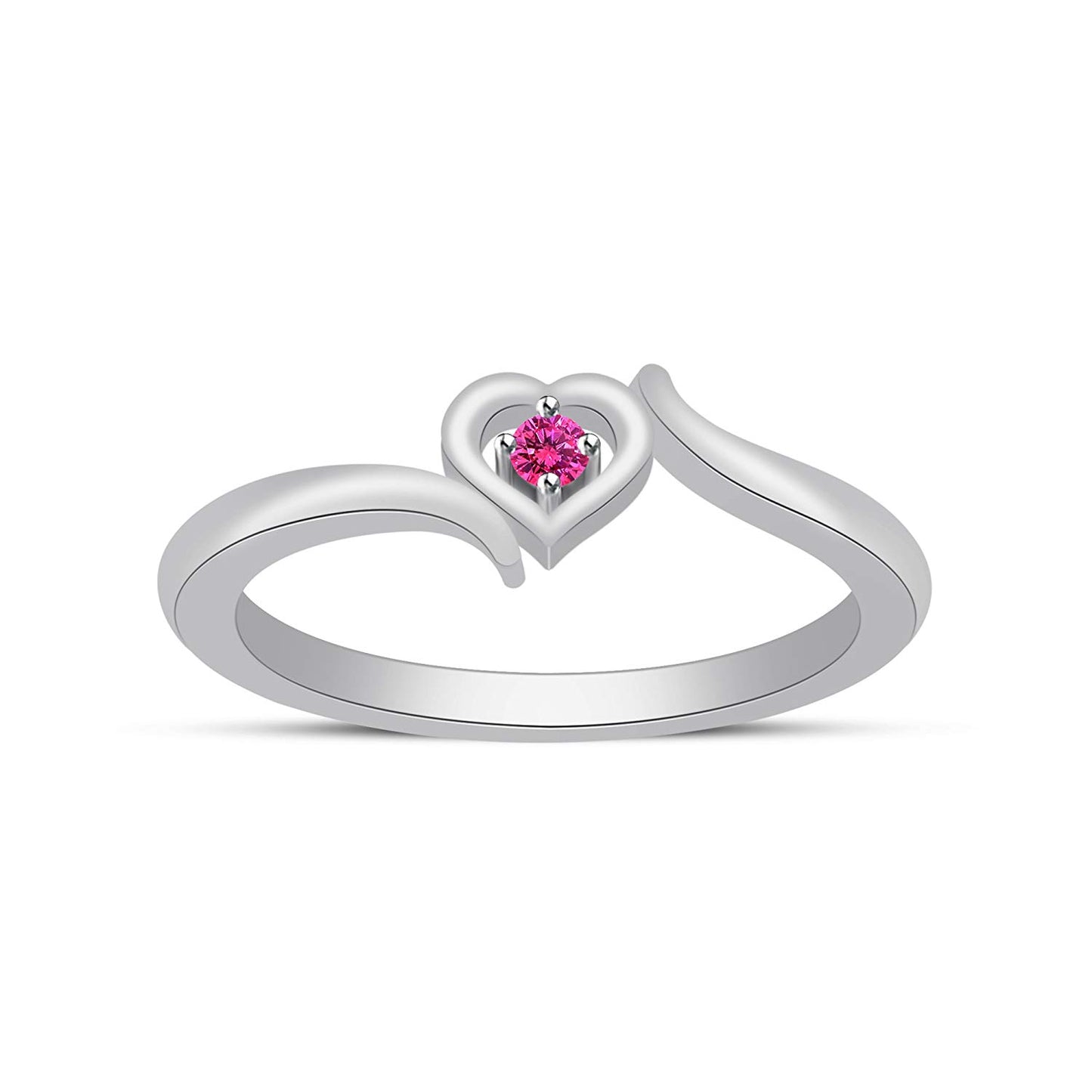atjewels 14K White Gold on 925 Sterling Silver Pink Sapphire Solitaire Heart Ring MOTHER'S DAY SPECIAL OFFER - atjewels.in