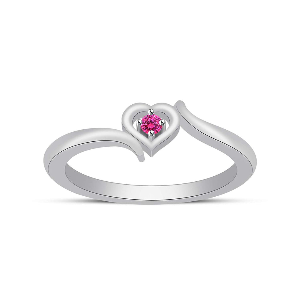 atjewels 14K White Gold on 925 Sterling Silver Pink Sapphire Solitaire Heart Ring MOTHER'S DAY SPECIAL OFFER - atjewels.in