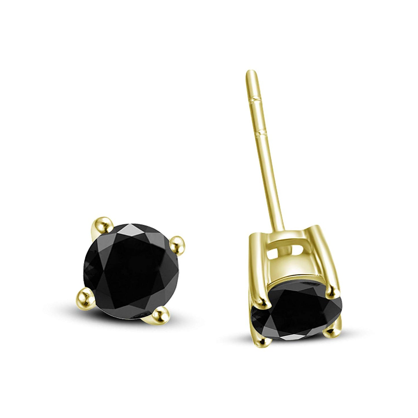 atjewels 14K Yellow Gold Over .925 Sterling Silver Round Cut Black CZ Solitaire Stud Earrings For Women's MOTHER'S DAY SPECIAL OFFER - atjewels.in
