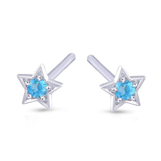 atjewels .925 Sterling Silver Round Cut Blue Aquamarine Star Stud Earrings For Women's MOTHER'S DAY SPECIAL OFFER - atjewels.in