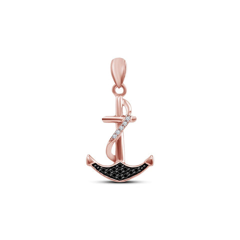 atjewels 14K Rose Gold Over 925 Sterling Round White and Black Zirconia Anchor Pendant Without Chain MOTHER'S DAY SPECIAL OFFER - atjewels.in