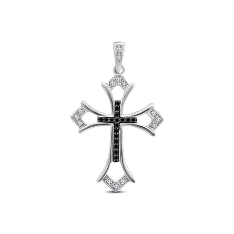 atjewels 14K Two Tone Gold Over 925 Sterling Silver Round Cut Black and White CZ Cross Pendant MOTHER'S DAY SPECIAL OFFER - atjewels.in