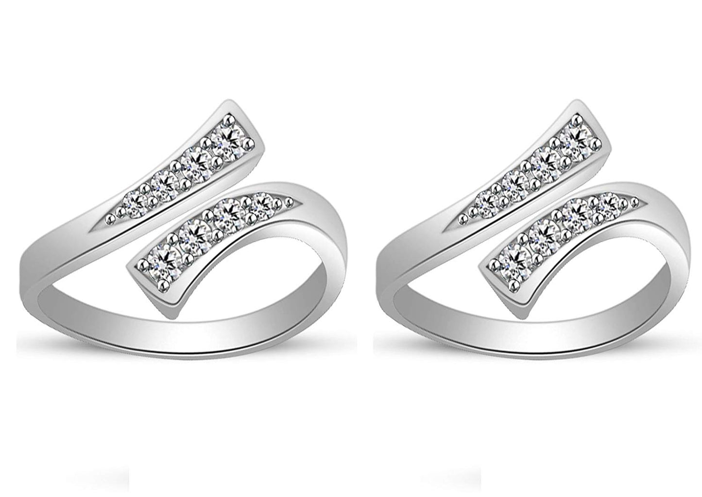 atjewels 18K White Gold Over .925 Sterling Round White CZ Fashion Adjustable ToeRing Available In Pair - atjewels.in