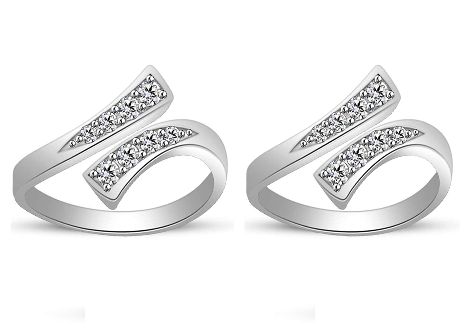 atjewels 18K White Gold Over .925 Sterling Round White CZ Fashion Adjustable ToeRing Available In Pair - atjewels.in