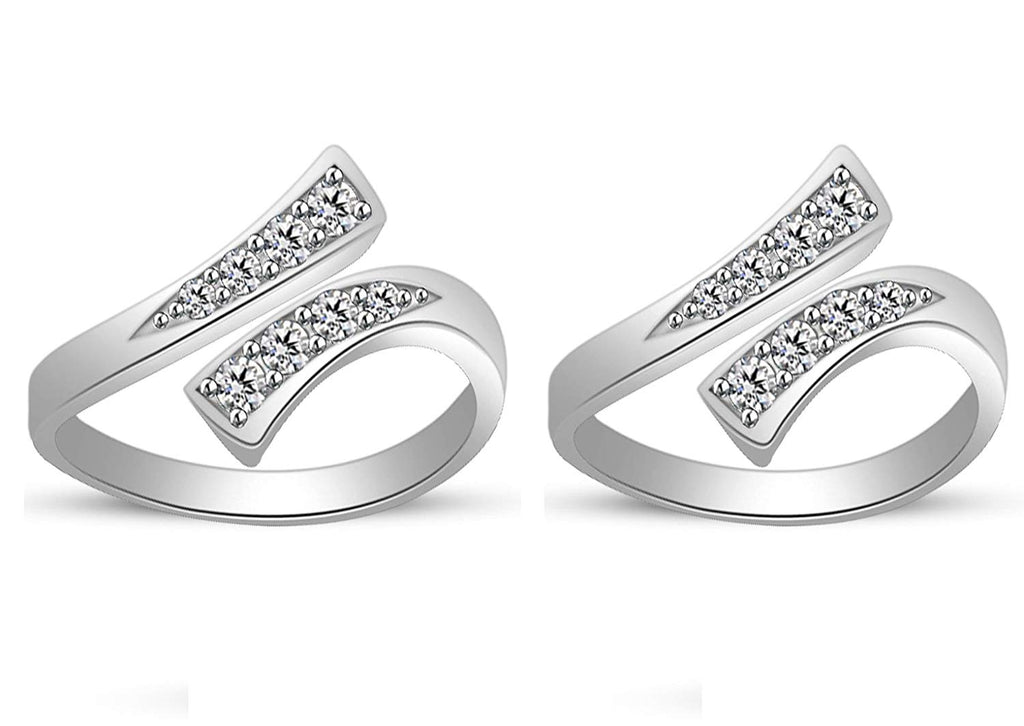 atjewels 18K White Gold Over .925 Sterling Round White CZ Fashion Adjustable ToeRing Available In Pair - atjewels.in