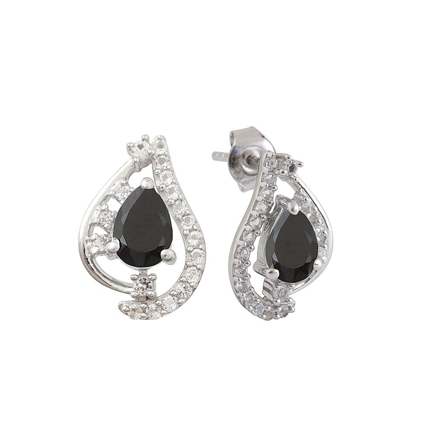 atjewels Pear & Round Cut Black & White CZ .925 Sterling Silver Earrings, Ring & Pendant Fashion Jewelry Set For Women's/Girl's For Ganesh Chaturthi Special - atjewels.in