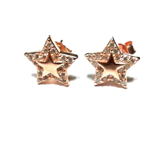 atjewels Round Cut White CZ 14k Rose Gold Over 925 Sterling Silver Star Stud Earrings For Girl's and Women's For MOTHER'S DAY SPECIAL OFFER - atjewels.in