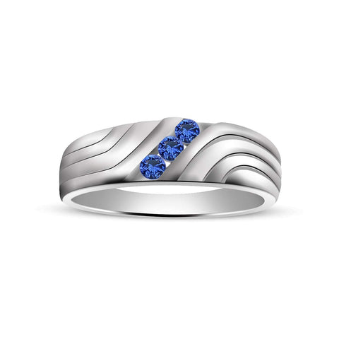 atjewels 14K White Gold Over 925 Silver Round Blue Sapphire Three Stone Ring MOTHER'S DAY SPECIAL OFFER - atjewels.in