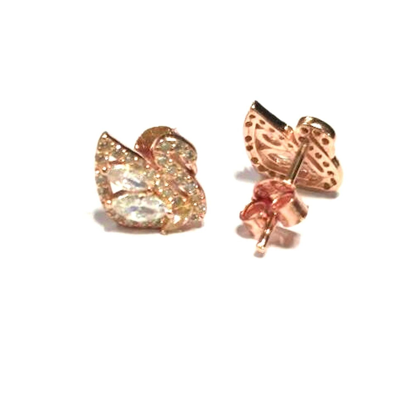 atjewels Round Cut White CZ 14k Rose Gold Over 925 Sterling Silver Swan Stud Earrings For Girl's and Women's For MOTHER'S DAY SPECIAL OFFER - atjewels.in