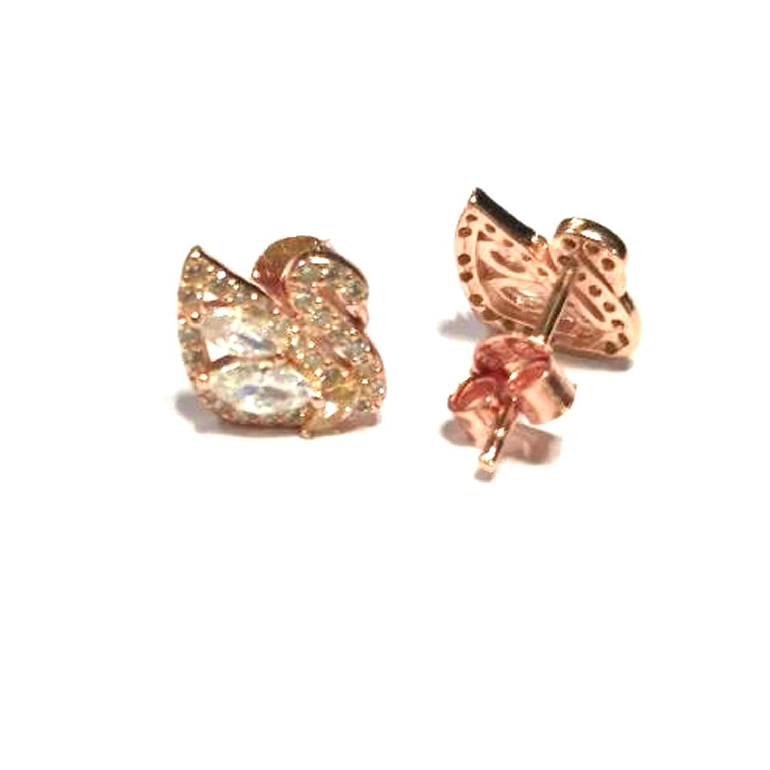 atjewels Round Cut White CZ 14k Rose Gold Over 925 Sterling Silver Swan Stud Earrings For Girl's and Women's For MOTHER'S DAY SPECIAL OFFER - atjewels.in