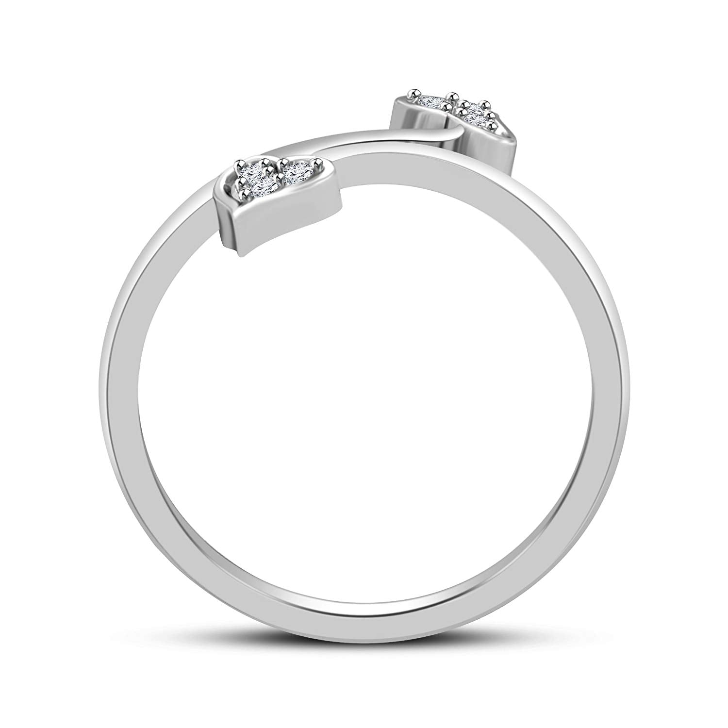 atjewels 14K White Gold Over 925 Silver Round White Cubic Zirconia Bypass Heart Ring MOTHER'S DAY SPECIAL OFFER - atjewels.in
