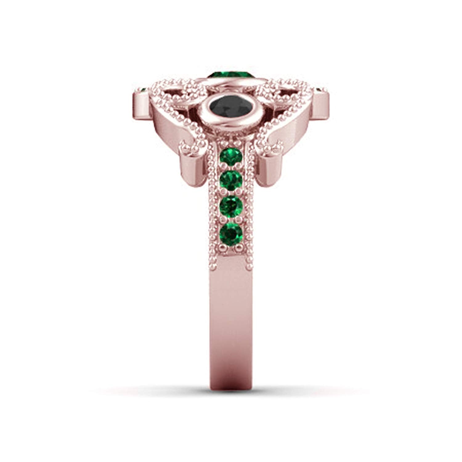 atjewels 14k Rose Gold On 925 Silver Green Emerald and Black CZ Disney Princess Mulan Engagement Ring MOTHER'S DAY SPECIAL OFFER - atjewels.in