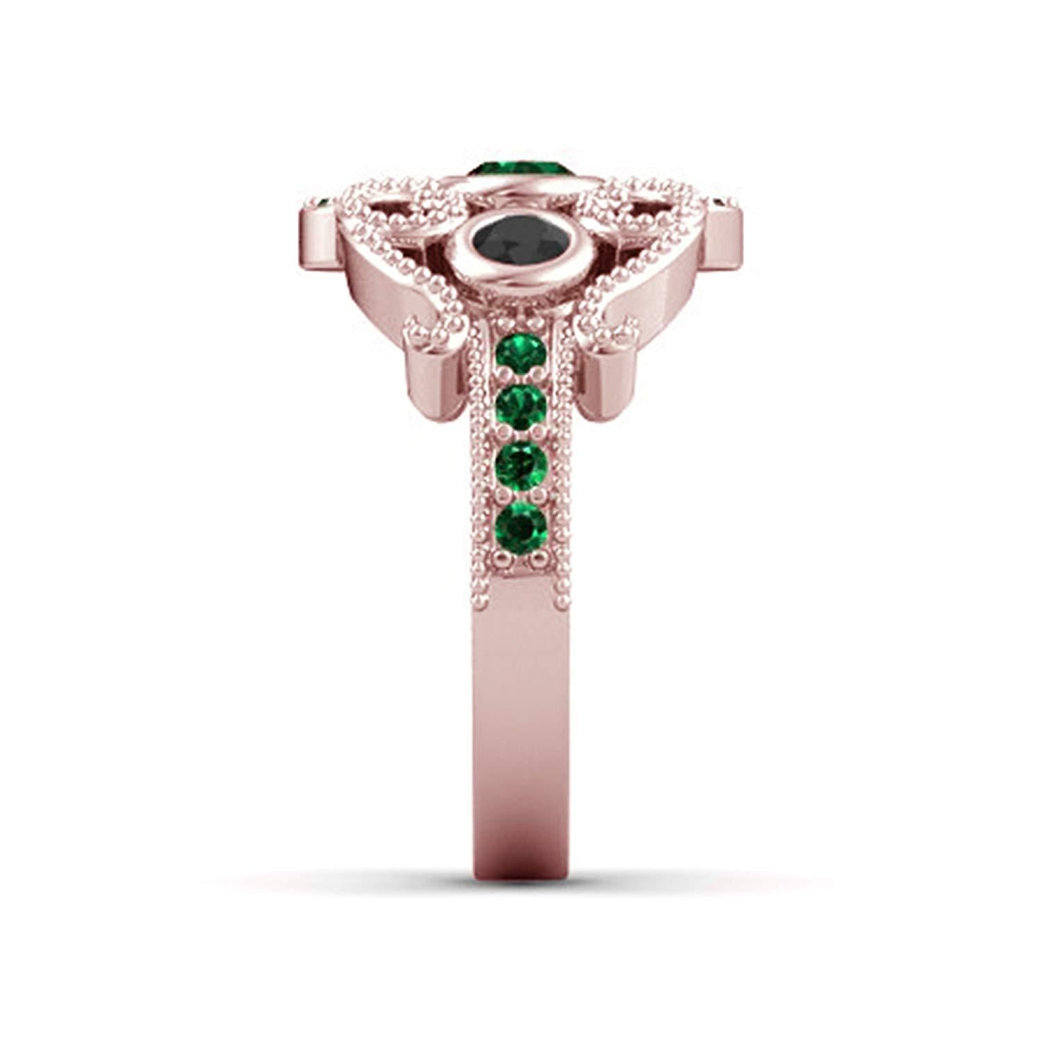 atjewels 14k Rose Gold On 925 Silver Green Emerald and Black CZ  Princess M Engagement Ring MOTHER'S DAY SPECIAL OFFER - atjewels.in