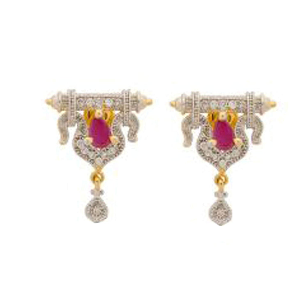 14K Two Tone Gold Over .925 Sterling Silver Pear shape Ruby & Round Cut White Diamond Mangalsutra Set For Women's MOTHER'S DAY SPECIAL OFFER - atjewels.in