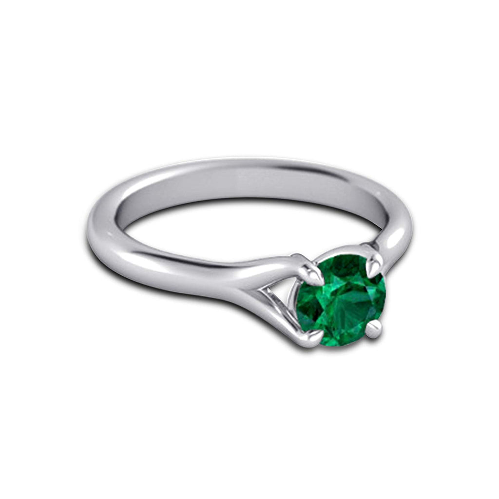 atjewels 14K White Gold Over 925 Sterling Round Green Emerald Engagement Band Ring Size 6.5 For Women's MOTHER'S DAY SPECIAL OFFER - atjewels.in