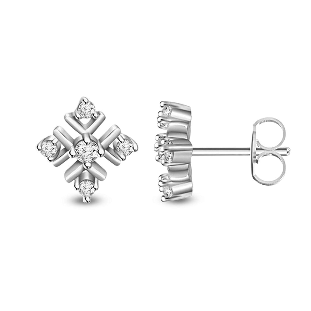 atjewels 14K White Gold Plated on 925 Silver Round White Cubic Zirconia Square Stud Earrings MOTHER'S DAY SPECIAL OFFER - atjewels.in