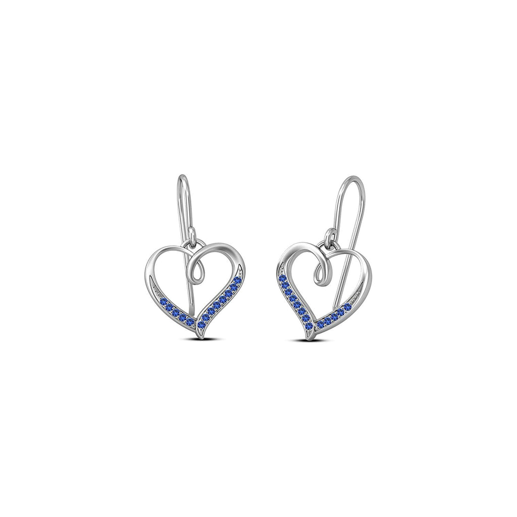 atjewels 14K White Gold Plated on 925 Silver Round Blue Sapphire Heart Hook Earrings for Women's MOTHER'S DAY SPECIAL OFFER - atjewels.in
