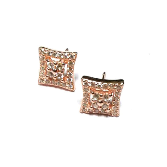 atjewels Round Cut White CZ 14k Rose Gold Over 925 Sterling Silver Square Stud Earrings For Girl's and Women's For MOTHER'S DAY SPECIAL OFFER - atjewels.in