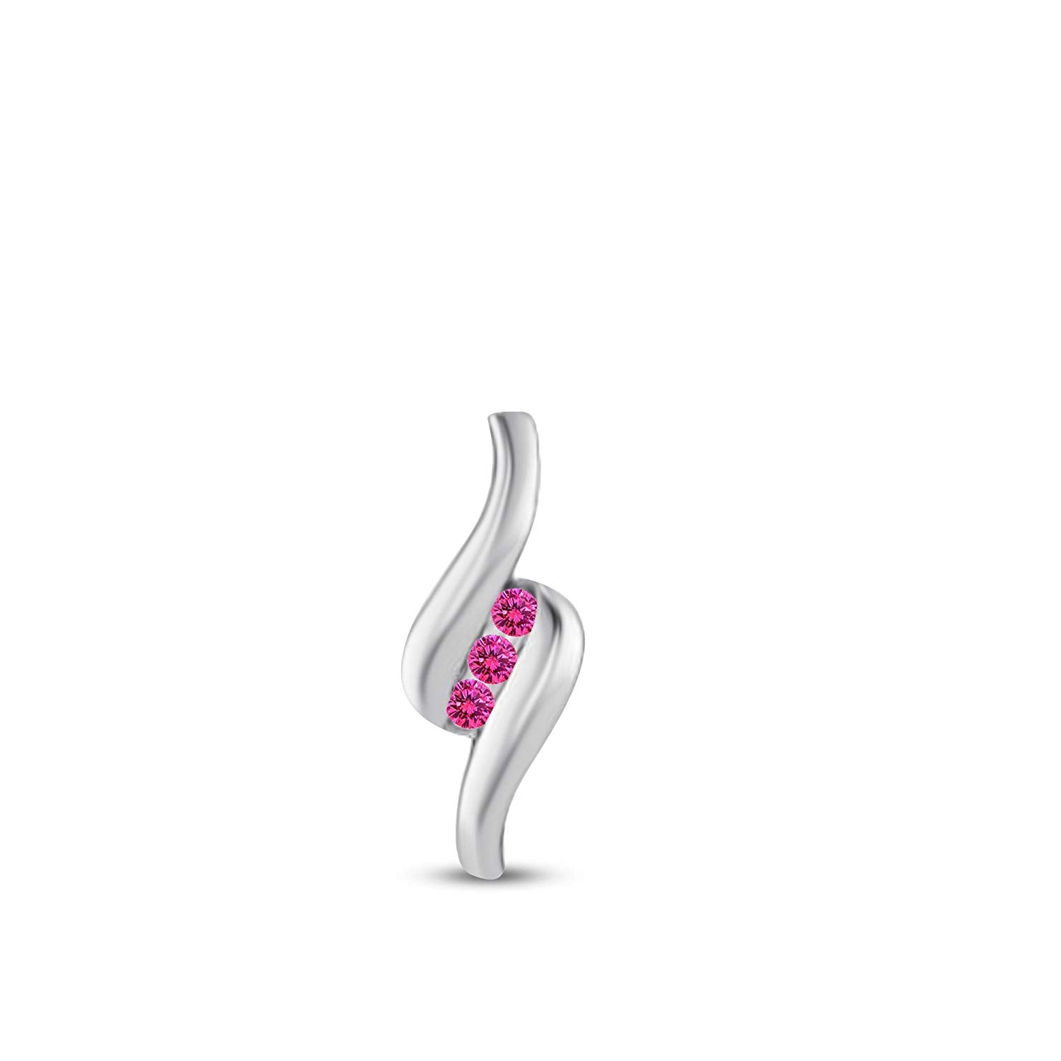 atjewels 14K White Gold Over 925 Sterling Silver Round Pink Sapphire Three Stone Pendant Without Chain MOTHER'S DAY SPECIAL OFFER - atjewels.in