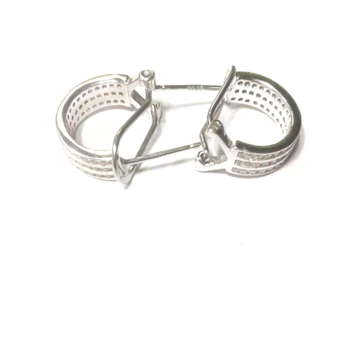 atjewels Round Cut White CZ 925 Sterling Silver Omega Clip Hoop Earrings For Girl's and Women's For MOTHER'S DAY SPECIAL OFFER - atjewels.in