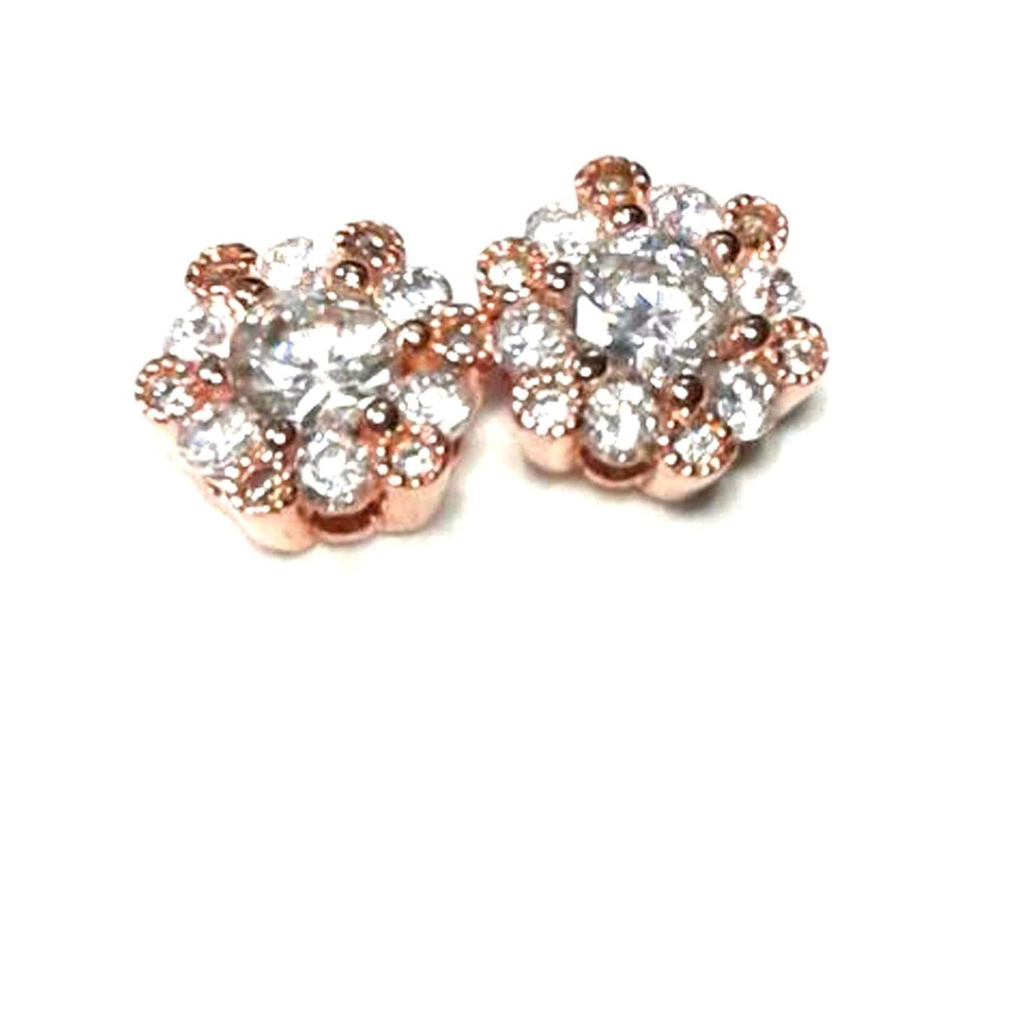 atjewels Round Cut White CZ 14k Rose Gold Over 925 Sterling Silver Flower Stud Earrings For Girl's and Women's For MOTHER'S DAY SPECIAL OFFER - atjewels.in