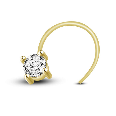 atjewels 14K Yellow Gold Over .925 Sterling Silver With Cubic Zirconia Diamond Nose Pin for Women Girls - atjewels.in
