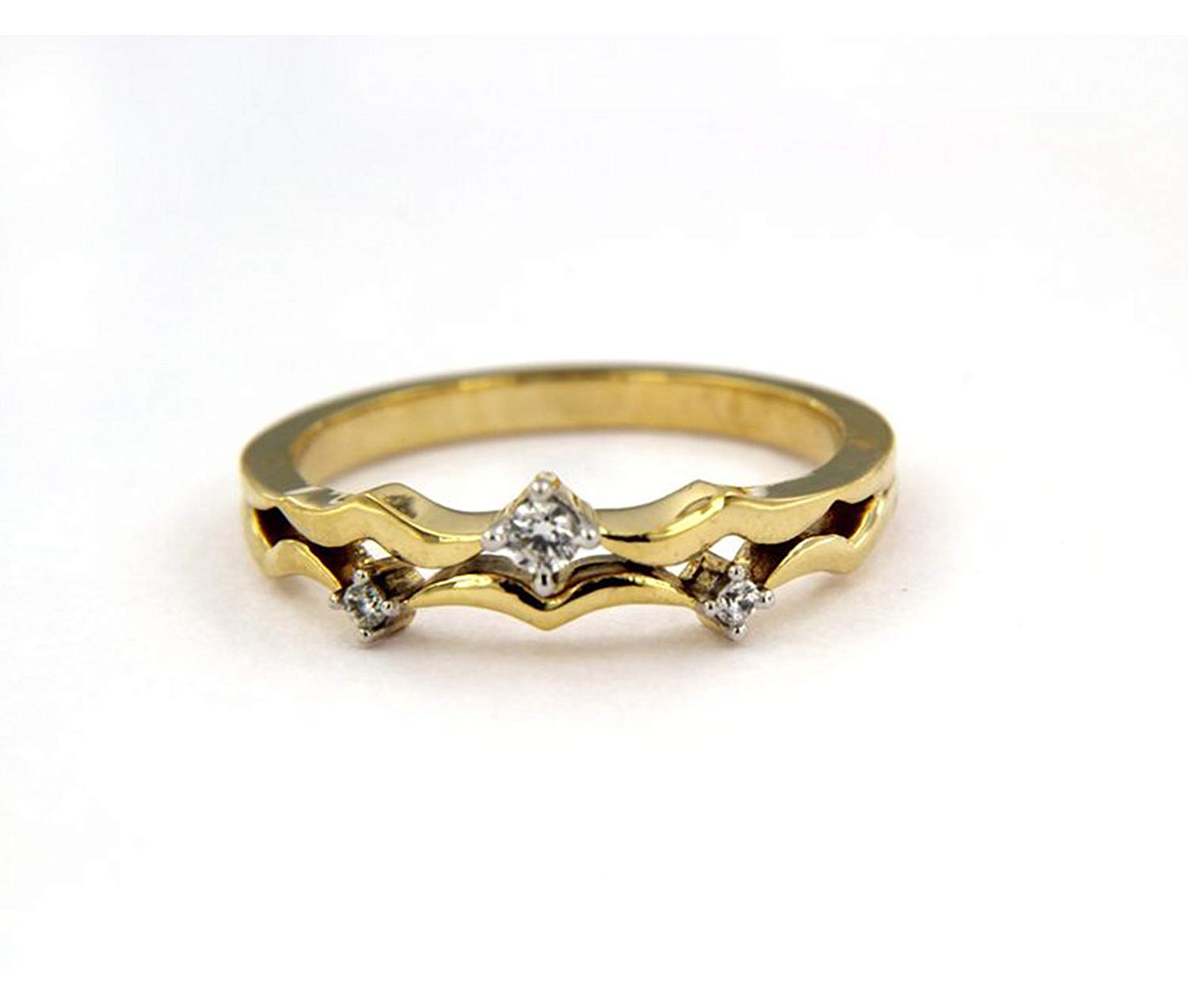 atjewels Women's Spl 14k Yellow Gold Over 925 Sterling 0.14 Carat Simulated Diamond Three Stone Band Ring MOTHER'S DAY SPECIAL OFFER - atjewels.in