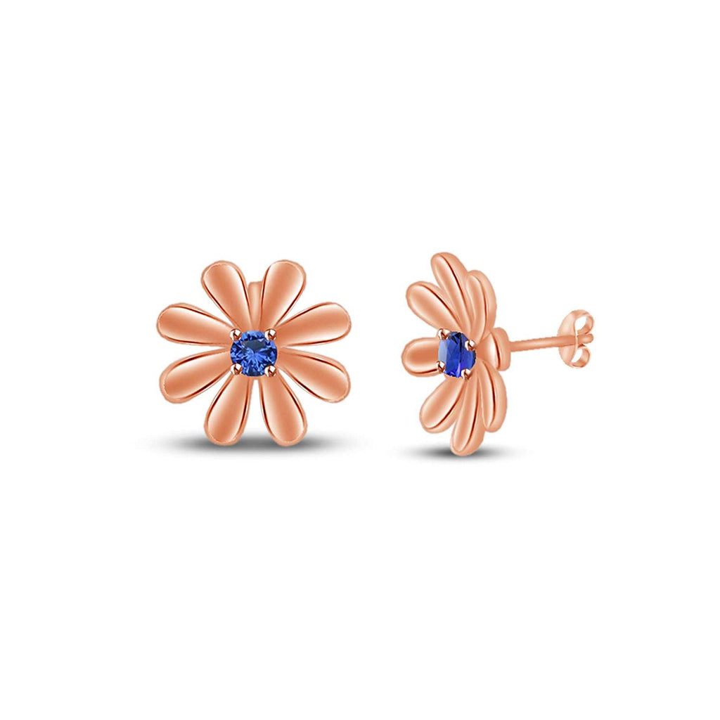 atjewels Round Cut Blue Sapphire 14k Rose Gold Over .925 Sterling Silver Flower Stud Earrings Girls & Wome's For MOTHER'S DAY SPECIAL OFFER - atjewels.in