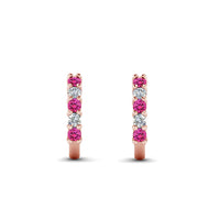 atjewels 14K Rose Gold Over Silver Round Pink Sapphire and White CZ Hoop J Earrings For Women's MOTHER'S DAY SPECIAL OFFER - atjewels.in