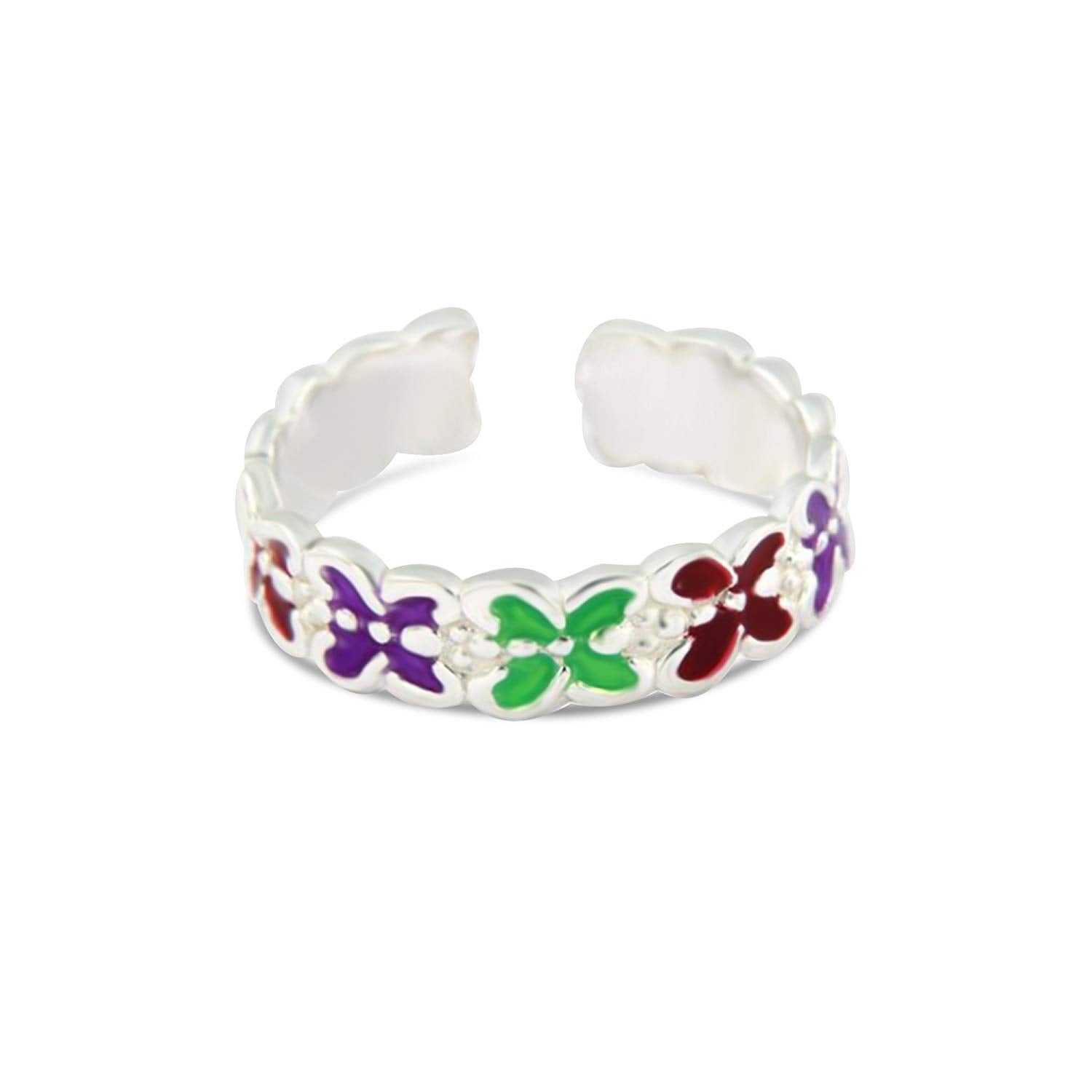 atjewels Valentine Special 925 Sterling Silver Multi Colour Adjustable ToeRing For Women - atjewels.in