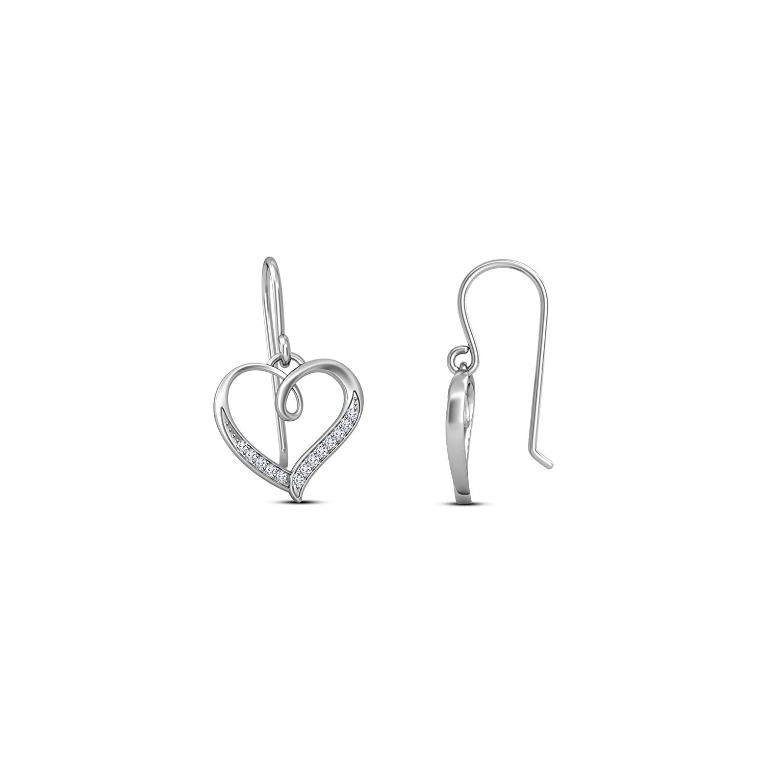 atjewels 14K White Gold Plated on 925 Silver Round White Zirconia Heart Hook Earrings MOTHER'S DAY SPECIAL OFFER - atjewels.in