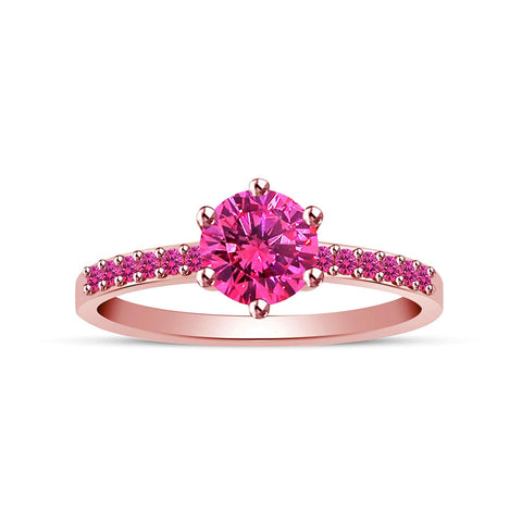 atjewels 18K Rose Gold Over 925 Sterling Silver Round Pink Sapphire Solitaire with Accent Ring MOTHER'S DAY SPECIAL OFFER - atjewels.in