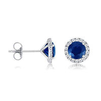 atjewels 14K White Gold Over 925 Sterling Silver Round Cut Blue Sapphire & White CZ Halo Stud Earrings MOTHER'S DAY SPECIAL OFFER - atjewels.in