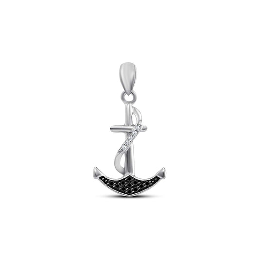 atjewels 14K White Gold Over 925 Sterling Round White and Black Zirconia Anchor Pendant Without Chain MOTHER'S DAY SPECIAL OFFER - atjewels.in