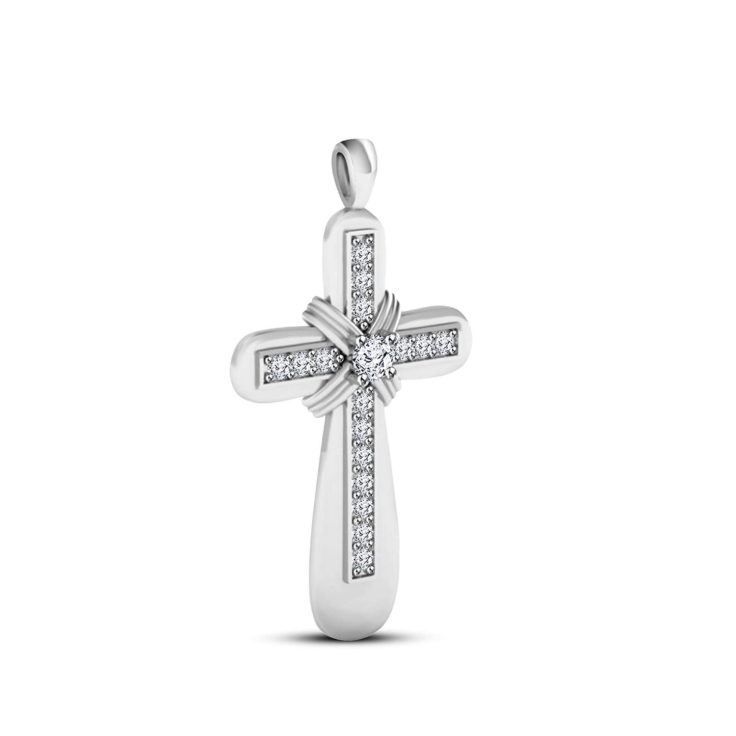 atjewels 18K White Gold Over 925 Sterling White Cubic Zirconia Cross Pendant MOTHER'S DAY SPECIAL OFFER - atjewels.in