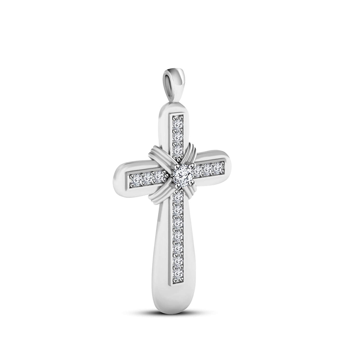 atjewels 18K White Gold Over 925 Sterling White Cubic Zirconia Cross Pendant MOTHER'S DAY SPECIAL OFFER - atjewels.in