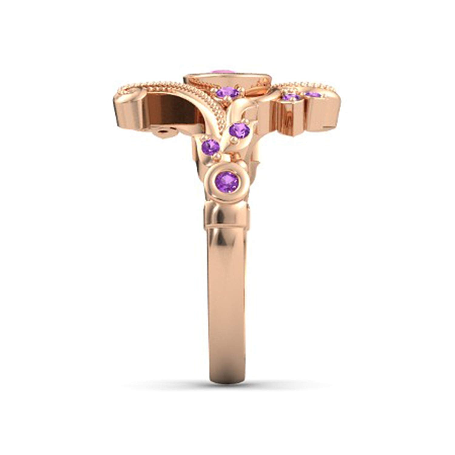 atjewels 14K Rose Gold Over 925 Silver Pink Sapphire and Ametheyst Disney Princess Engagement and Flamenco Ring MOTHER'S DAY SPECIAL OFFER - atjewels.in