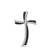 atjewels 14K White Gold Over 925 Sterling Silver Round White & Black Zirconia Cross Pendant Without Chain MOTHER'S DAY SPECIAL OFFER - atjewels.in