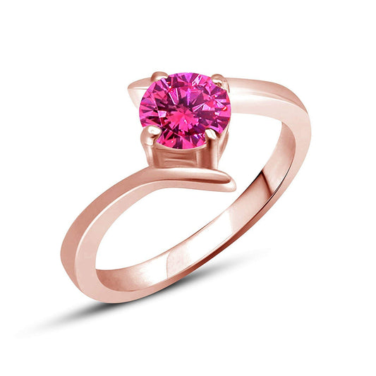 atjewels 14K Rose Gold Over 925 Sterling Silver Pink Sapphire Solitaire Bypass Ring For Girl's And Women's For Navratri Special - atjewels.in