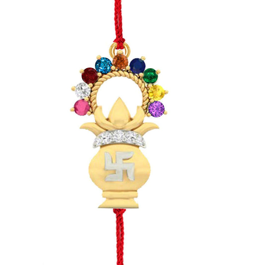 atjewels 14K Yellow Gold Over .925 Sterling Silver Round Cut Multi Color Kalash Rakhi MOTHER'S DAY SPECIAL OFFER - atjewels.in