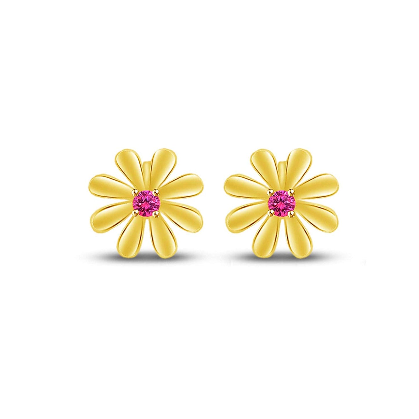 atjewels Round Cut Pink Sapphire 14k Yellow Gold Over .925 Sterling Silver Flower Stud Earrings Girls & Wome's For MOTHER'S DAY SPECIAL OFFER - atjewels.in