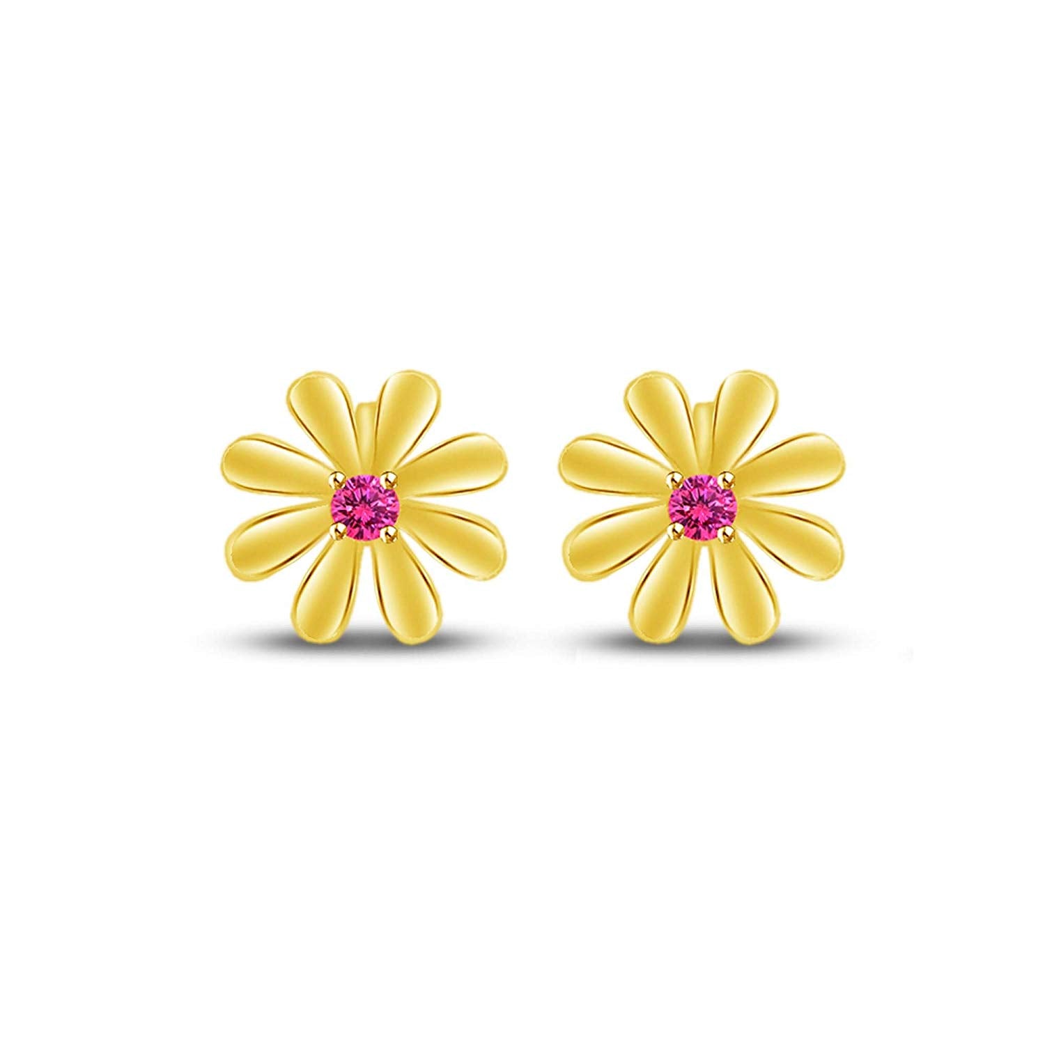 atjewels Round Cut Pink Sapphire 14k Yellow Gold Over .925 Sterling Silver Flower Stud Earrings Girls & Wome's For MOTHER'S DAY SPECIAL OFFER - atjewels.in