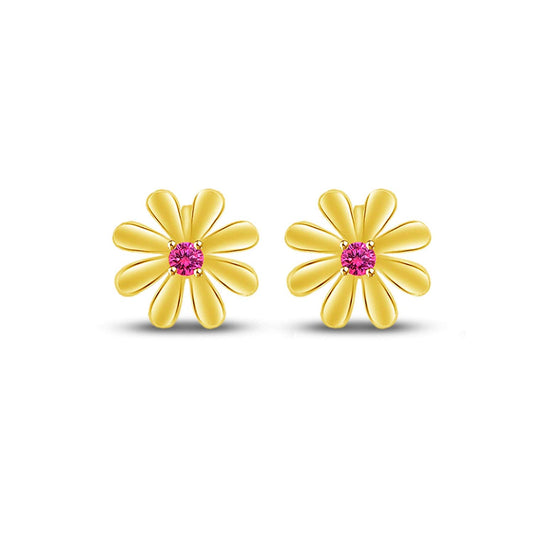 atjewels Round Cut Pink Sapphire 14k Yellow Gold Over .925 Sterling Silver Flower Stud Earrings Girls & Wome's For MOTHER'S DAY SPECIAL OFFER - atjewels.in